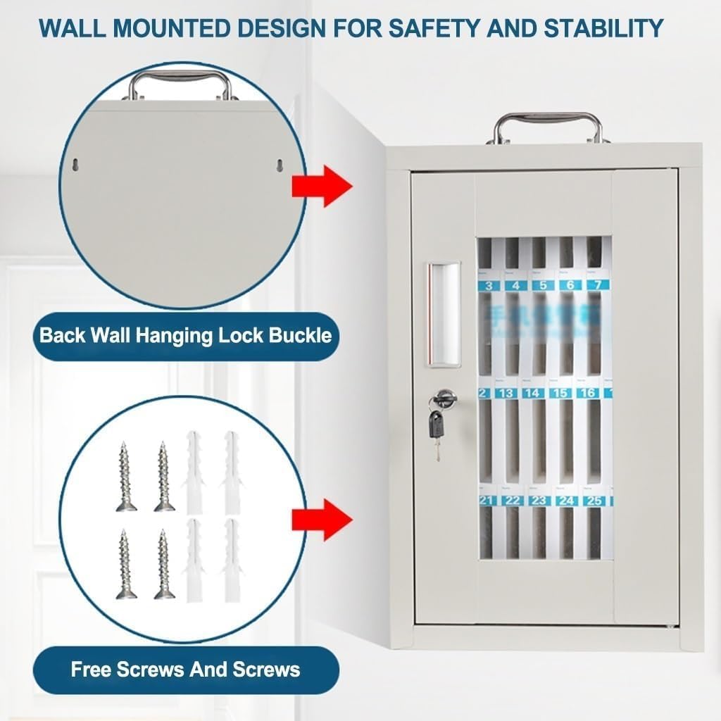 Handle Storage Lock Cabinet, Steel Transparent Box, Wall-Mounted Mobile Phone Cabinet(12)