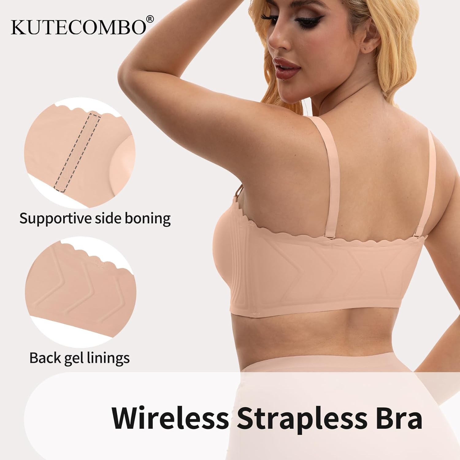 Wireless Strapless Bra for Women Front Closure Smoothing Padded Bandeau Bralette - Image 5