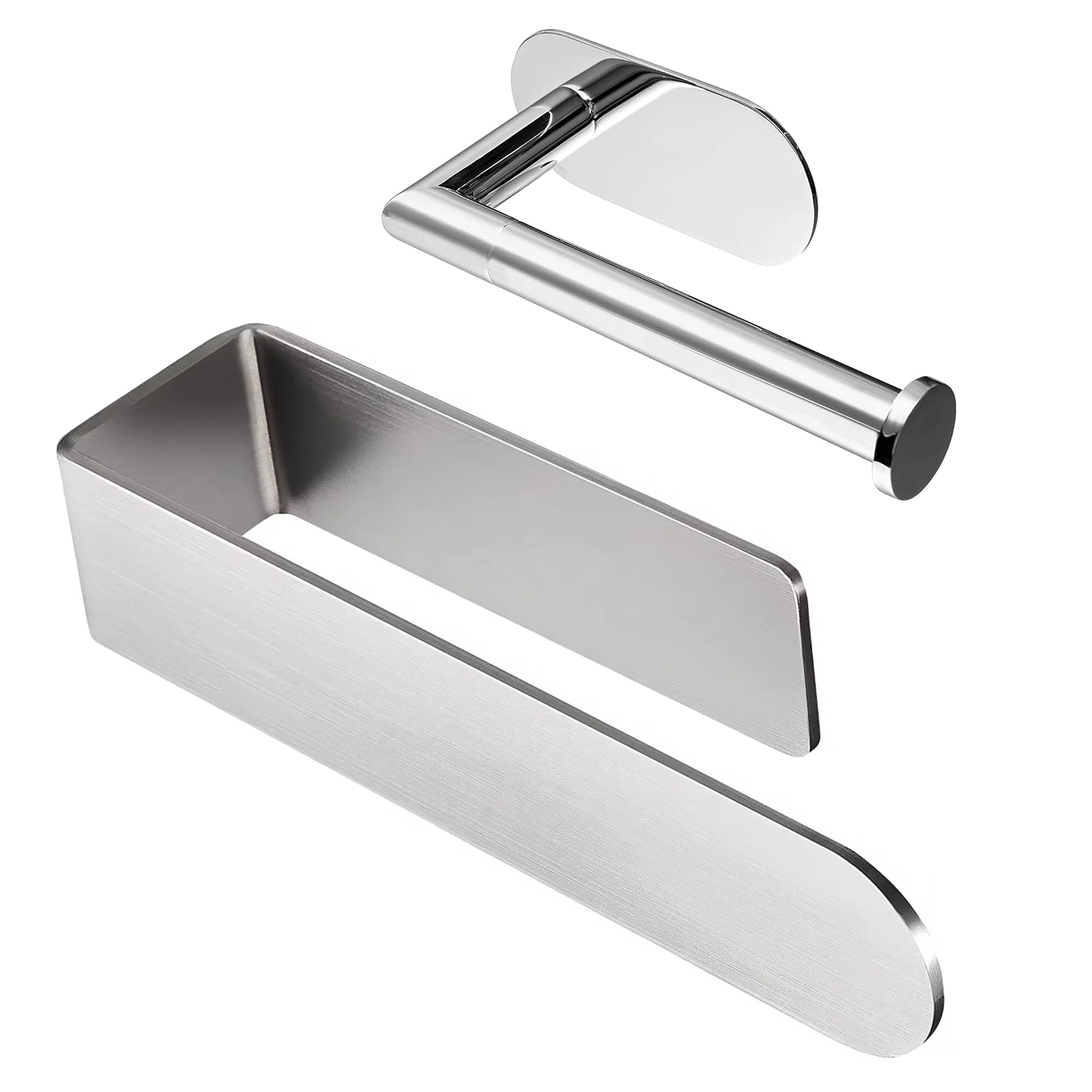 24 cm Stainless Steel Drill-Free Bathroom Towel Holder Includes Adhesive Toilet Paper Holder Towel Holder Adhesive Hand Towel Holder with 3M Sticker