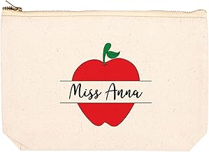 Andaz Press Personalized Teacher Appreciation Cosmetic Bags, Apple, Canvas Makeup Bag Zipper Pouch Custom Name Teacher Pouch Bag Appreciation Gifts, 9x 6.5 1-Pack
