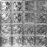 American Tin Ceilings [5 Pack 24' x 24' 100% Tin Nail-Up Ceiling Tiles | Pattern #21 Brushed Satin Nickel Iconic Fleur-de-lis Design with Barbary Patterns for Ceilings & Kitchens