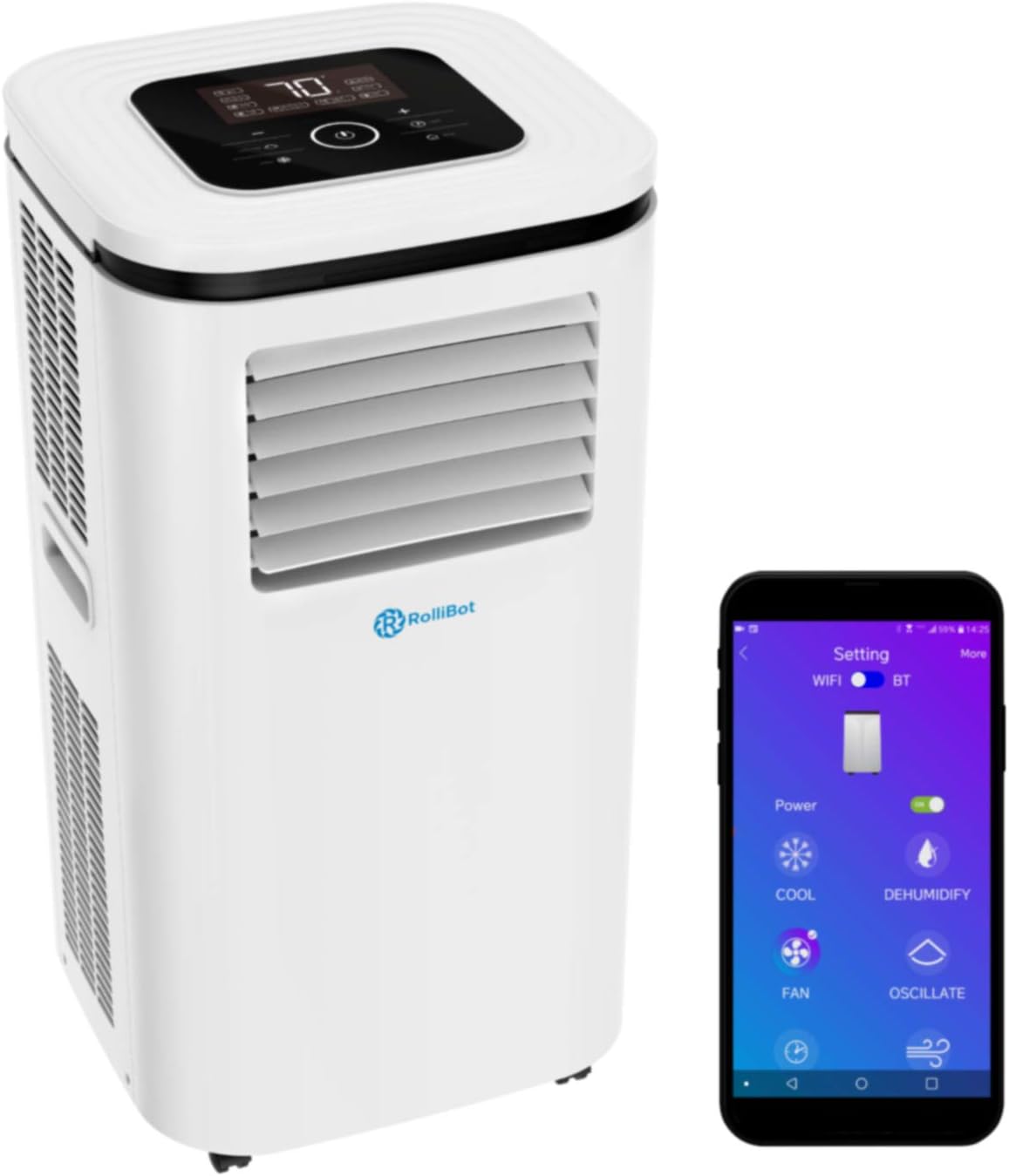 RolliCool Alexa-Enabled Portable Air Conditioner 14,000 BTU AC Unit with Heater, Dehumidifier, Fan, Mobile App (COOL100H-19)