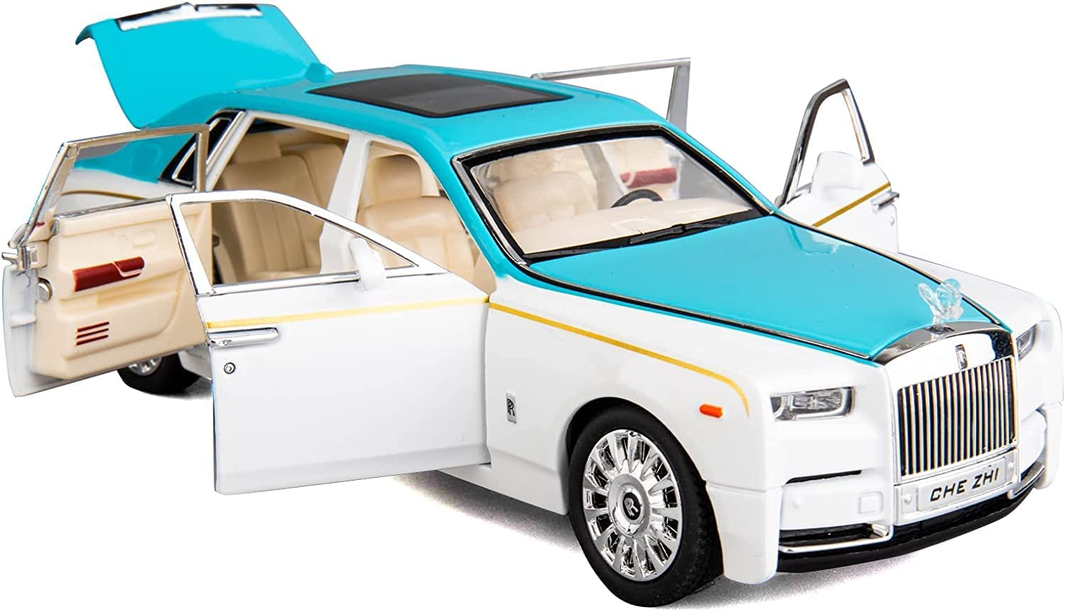 Alokik Enterprise 1/24 Rolls-Royce Phantom Model Car,Zinc Alloy Pull Back Toy Diecast Toy Cars with Sound and Light for Kids Boy Girl Gift 【Colors as Per Stock】
