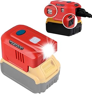 JJXNDO 150W Power Inverter for Dewalt 20V/18V Lithium Battery, DC 20V/18V to AC 110~120V Portable Power Station Supply Charger with AC Outlet & Dual USB Output & 200LM LED Light (Battery Not Included)