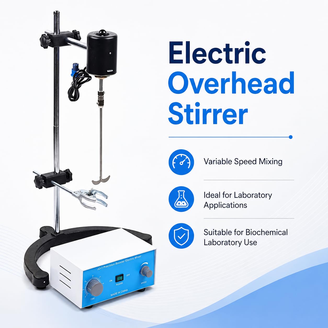 Agitador eléctrico de 200 W, velocidad variable de 0 a 3000 rpm, con eje de acero inoxidable para uso en laboratorio, fácil instalación
