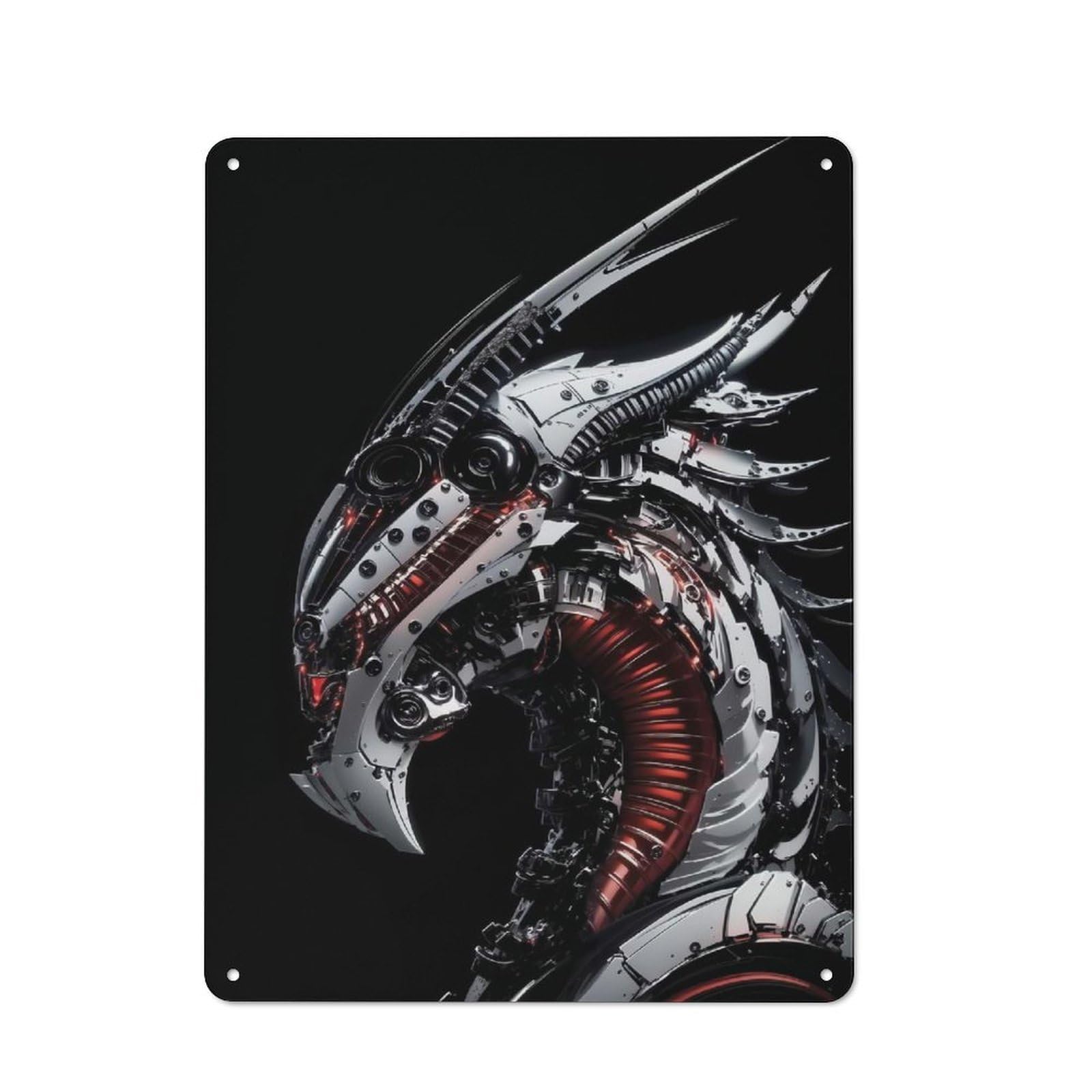 Junmoney Style-9 Garden Style Cybernetic Dragon Head Tin Sign 40X30cm, Porch Wall Decor For Patio Bar, Workshop, Shed Or Kitchen
