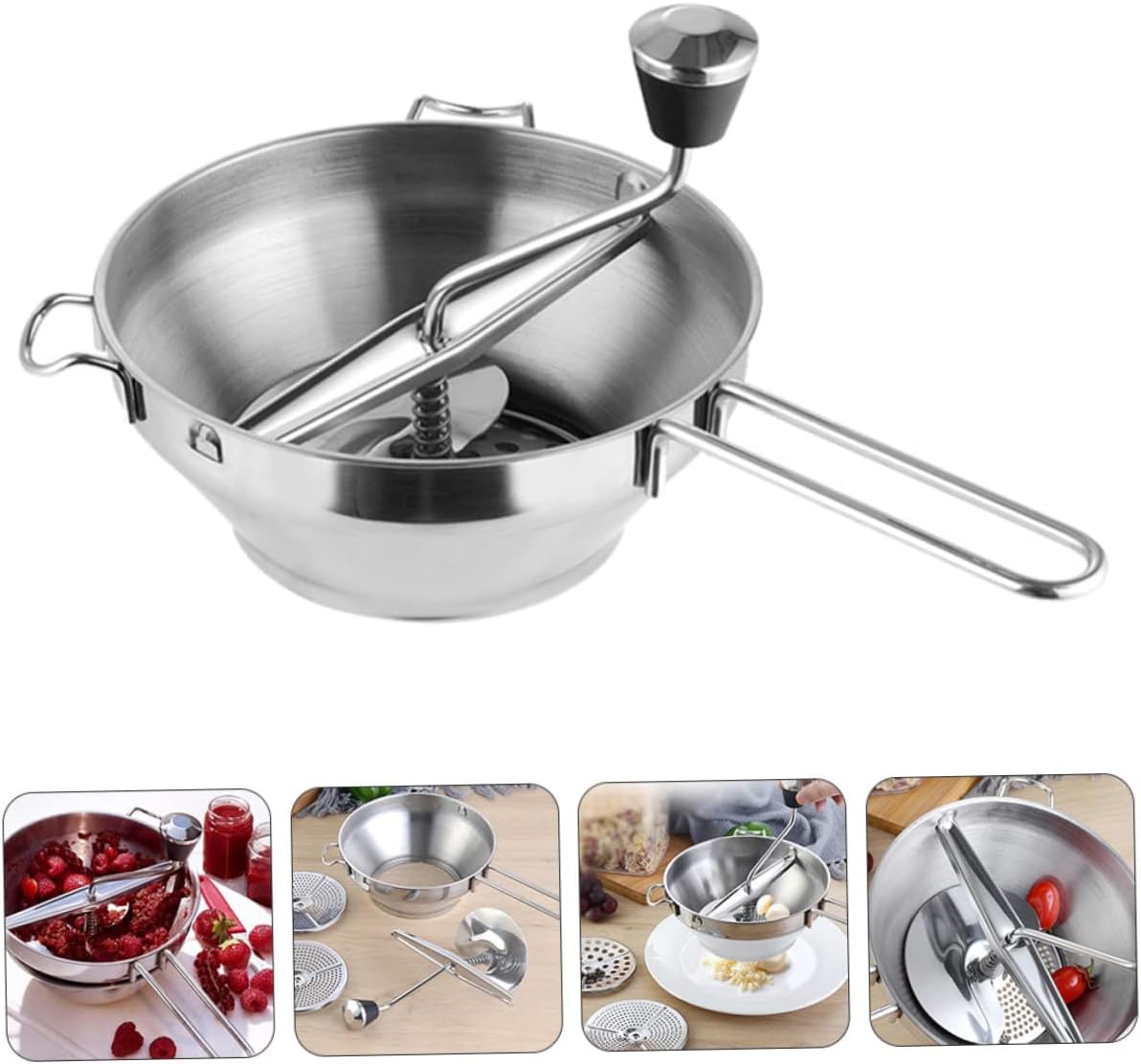 Stainless Steel Manual Food Ricer for Food Puree Soups Ergonomic Design Fine Disks for Jellies Sauces Kitchen Tool