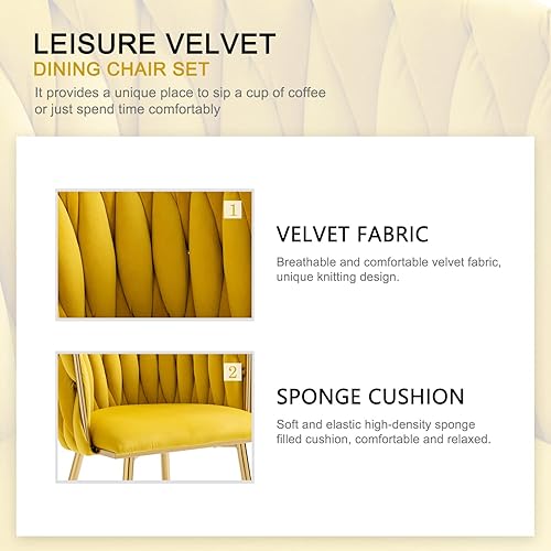 Miniatura 57 de Nrizc Juego de 2 sillas de comedor tejidas, sillas de comedor tapizadas de terciopelo con patas de metal dorado, sillas decorativas modernas para