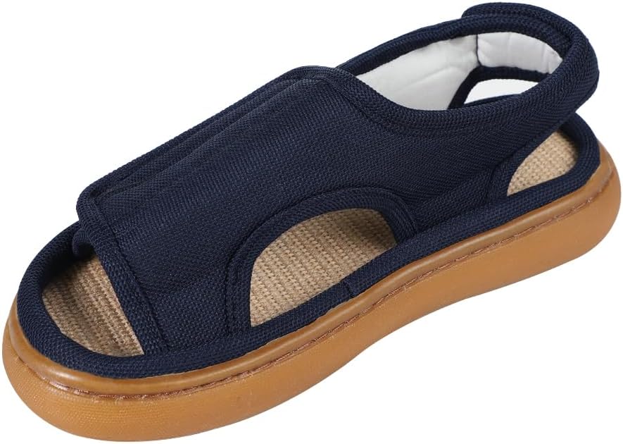 Diabetic Sandals for Men Wide Width Adjustable Summer Edema Swollen Slippers Soft Open Toe Surgical Shoes Anti-skid Breathable Orthopedic Footwear Elderly Sandals