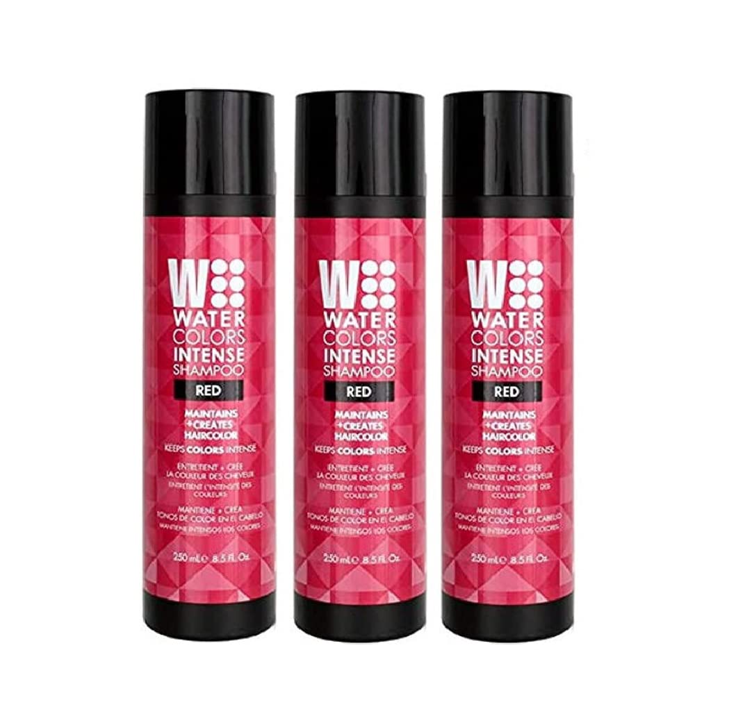 Watercolors INTENSE Semi Permanet Color Depositing Shampoo. Sulfate & Paraben Free to Maintain & Enhance Hair Color 8.5 oz - RED (3 Count)