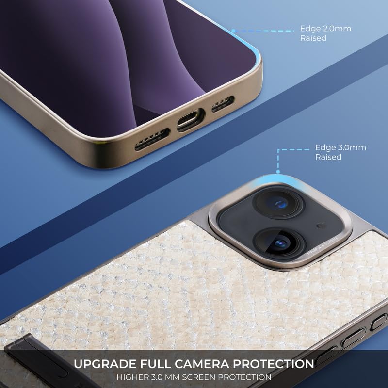 Image of PULOKA for iPhone 14 Back Cover with Kickstand & Metal Camera Ring & 360 Military-Grade Protection, | Ultra Hybrid Slim Case (White, iPhone 14)