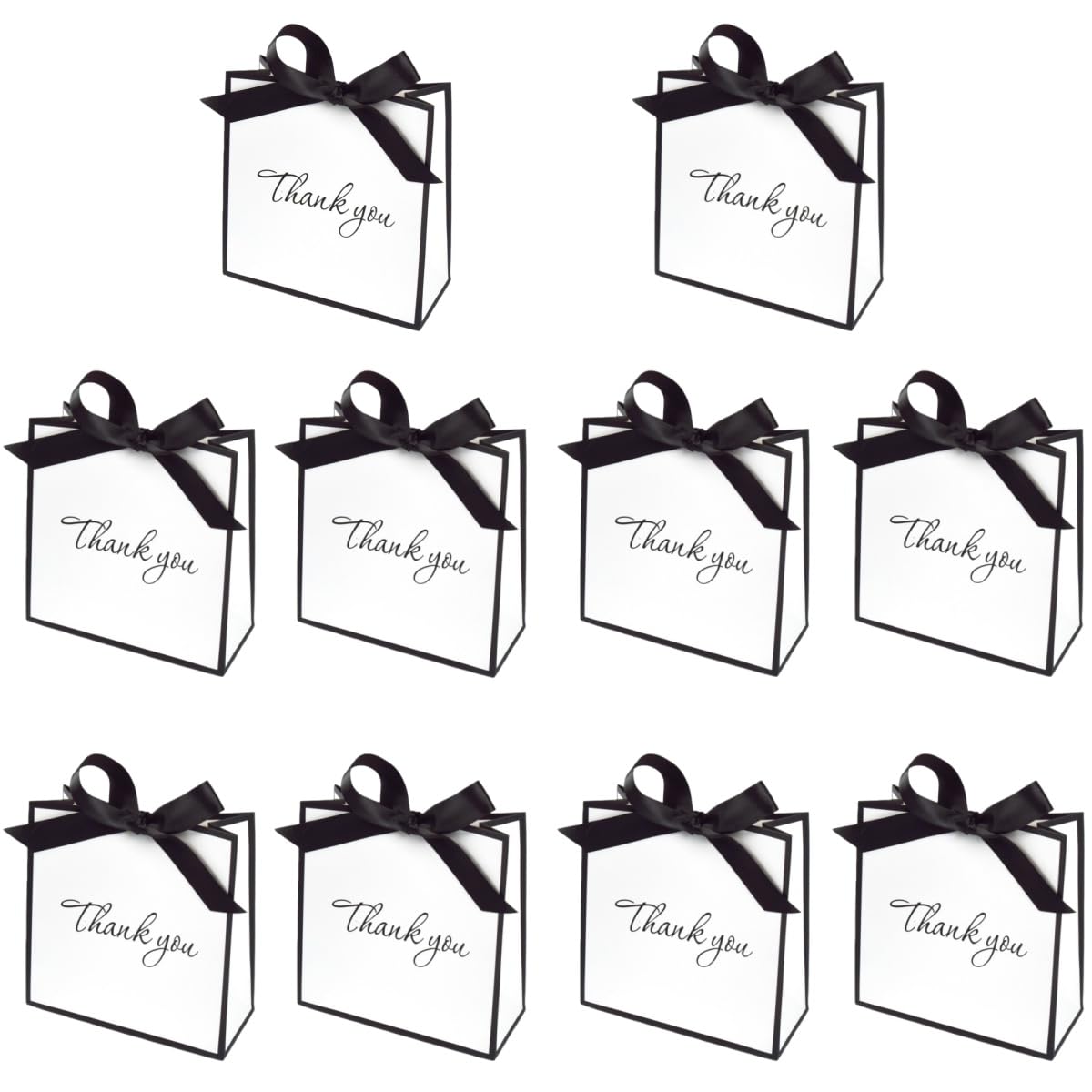 10 Packs White Thank You Gift Bags with Bows, 14x6x14 cm Gift Bags for Kids or Adults in Birthday party, Weddings, Events or Shopping