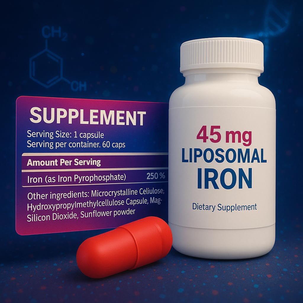 Max Liposomal Iron Supplement 60 Capsules (45mg Pure Elemental Iron) by Siba Pharm | Maximum Absorption Formula | Non GMO, Vegan, Premium Quality | Helps New Blood Cell Production. - Image 3