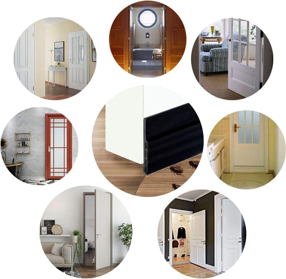 Image of 1-Meter | Silicon Door Bottom Sealing Strip | Self Adhesive Door Gap Filler Rubber | Bottom Sealing Strip Guard | Protector from Cockroach, Insect, Bugs, Air & Dust (Black)