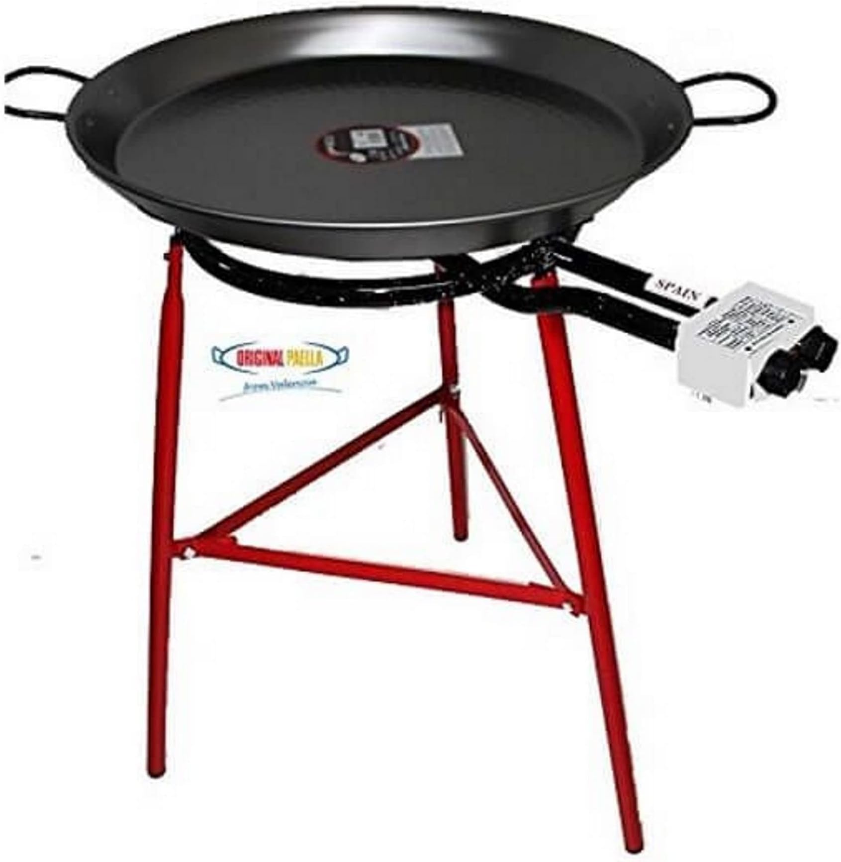Paella Cooking Set with 70cm Polished Steel Paella Pan, Gas Burner, Legs and Skimming Spoon
