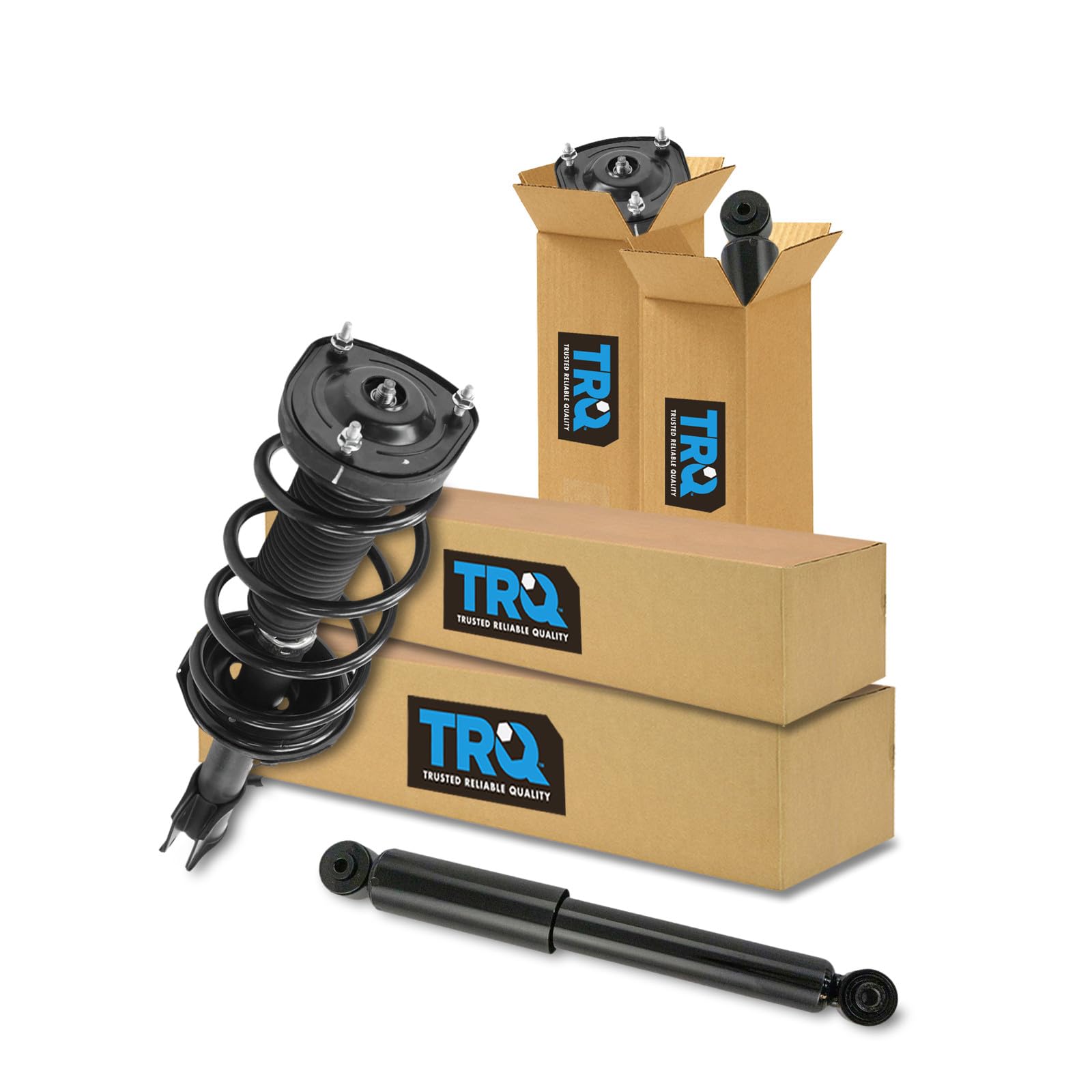 TRQ Front and Rear Complete Strut Assembly &amp; Shock Absorber Kit Complete Strut &amp; Coil Spring Assembly Compatible with 2015-2018 Chevrolet City Express 2013-2020 Nissan NV200