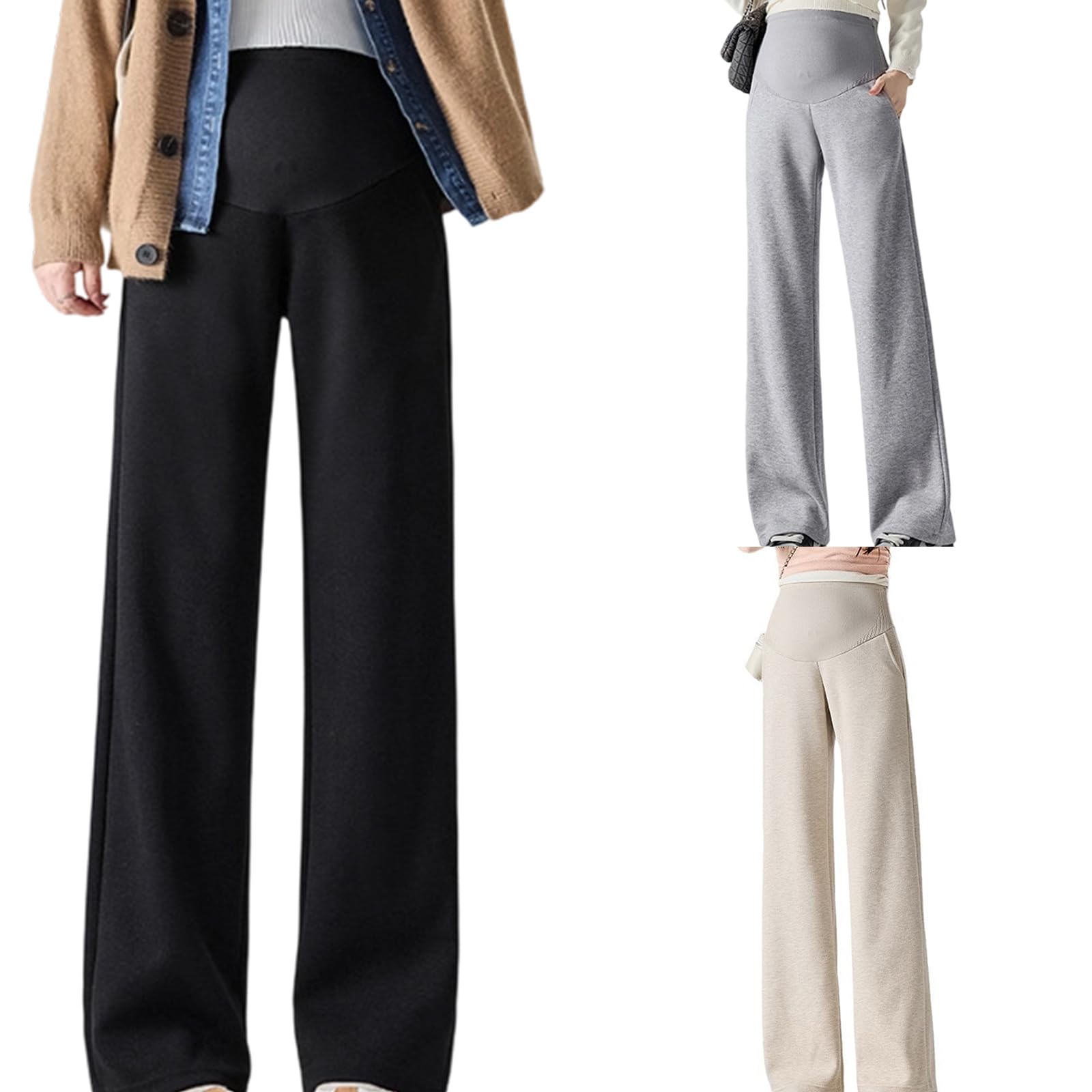 Pantalon de grossesse extensible avec soutien du ventre, tissu doux, jambes larges, coupe ample, pantalon de maternité décontracté