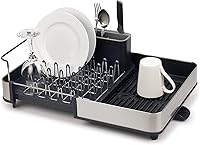Joseph Joseph Extendable Stainless Steel Dish Drying Rack - Dual Parts, Non-Scratch, Movable Cutlery Drainer, Drainage Spout, Gray