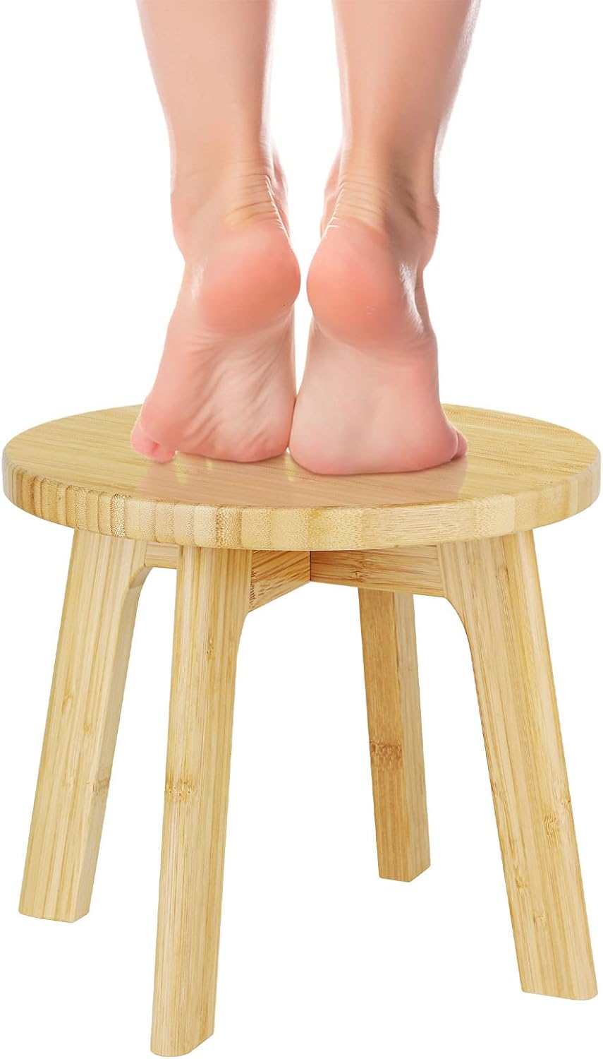 Step Stools for Kids Adults - Bamboo Wood Portable Small Foot Stools Sturdy Anti-Slip Step Stool for Inside Shower 350 Lbs Capacity for Kitchen Bathroom Bedroom Toilet (Medium Round)
