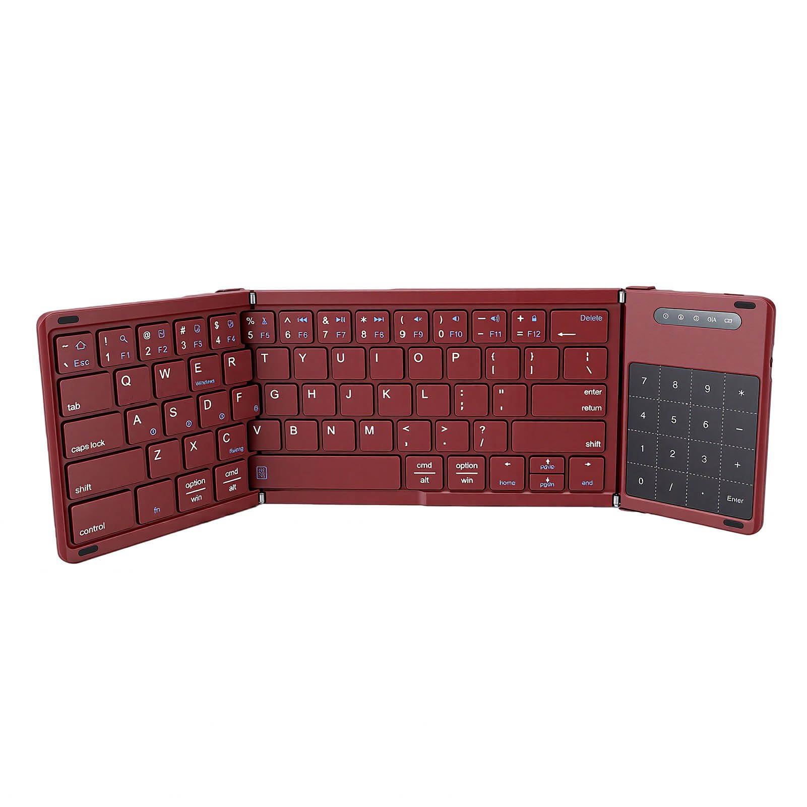 Dpofirs Tastiera Bluetooth Pieghevole con Touchpad, Tastiera da Viaggio Wireless Portatile Ricaricabile per Tablet, Telefono Portatile (WINE RED)