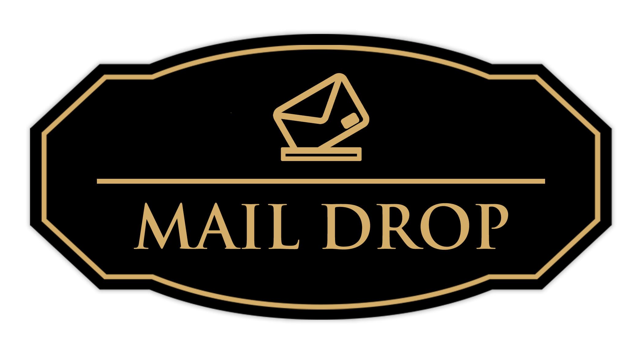 Signs ByLITA Victorian Mail Drop Durable ABS Plastic | Laser Engraved | Easy Installation | Elegant Design Sign (Black Gold) - Medium