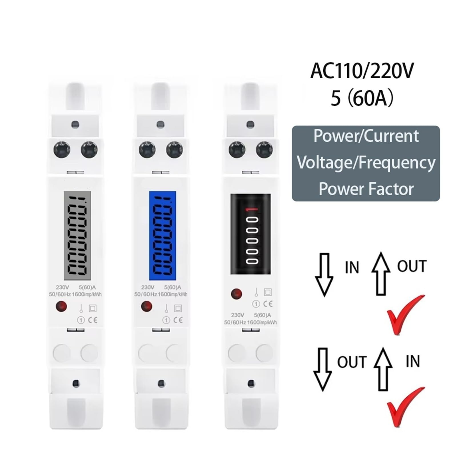 contatore Elettrico 18mm Monofase 1P Retroilluminazione Digitale Wattmetro Consumo di Potenza Contatore di Energia Analogico kWh AC 230V 50Hz Elettrico DIN Rail(DDS660-M,110V)