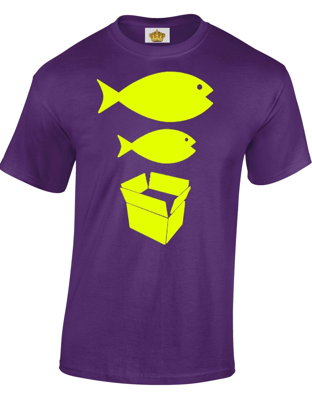 Crown Designs Big Fish Little Fish Cardboard Box Novelty Gifts for Men & Teenagers T-Shirts Tops - Purple/Medium