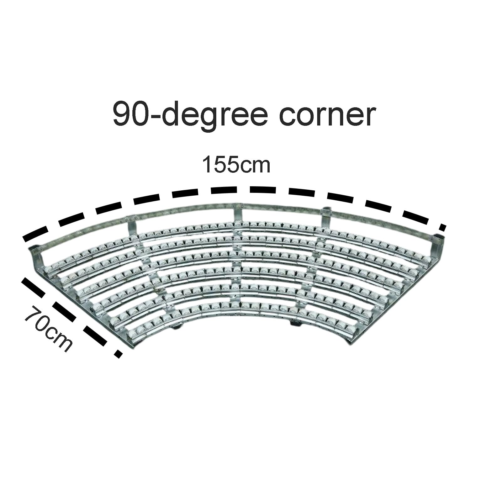 Heavy Duty 90 Grad Kurvenrollenförderer, Edelstahl-Schwerkraft-Dia mit PP-Rädern für Lagerentladung, modulares Sortiersystem bis zu 150 Lbs pro Meter