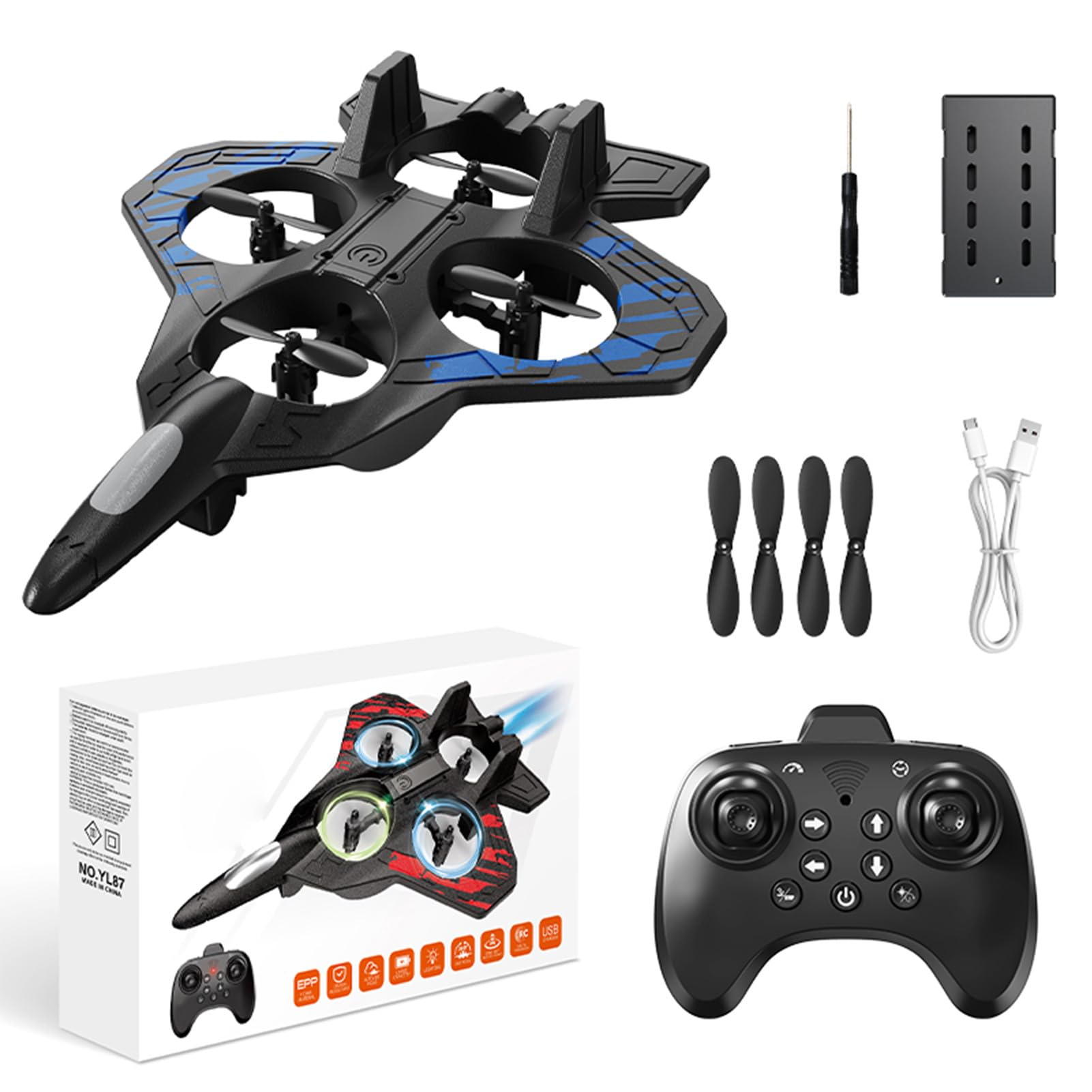POENVFPO 2.4G RC Plane, EPP Foam Remote Control Aircraft with One Touch Takeoff Landing, 360 Flips, 3 Speed Modes, Headless Function, for Beginners Adults Outdoor Play (Blue)