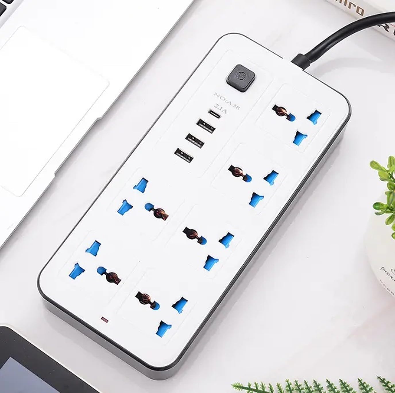 Sprinters – Universal Extension Socket | 2 Meter Wire | 6 AC Outlets | 3 USB Ports | 1 USB-C Port | UK Plug 3 Pin Socket Outlet | Surge Protector Power Strip for Home, Office, and Electronics (White)