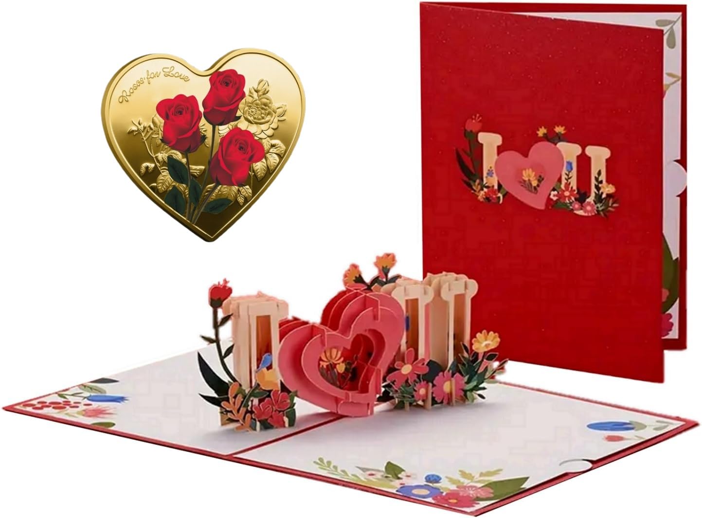 Pop-Up-Karte zum Valentinstag, Muttertagskarte für Mutter, 25,9 x 17,8 cm, "I Love You", 3D-Pop-Up-Karten – mit Herz-Münze für Valentinstag, Jahrestag, Muttertag, Happy Birthday