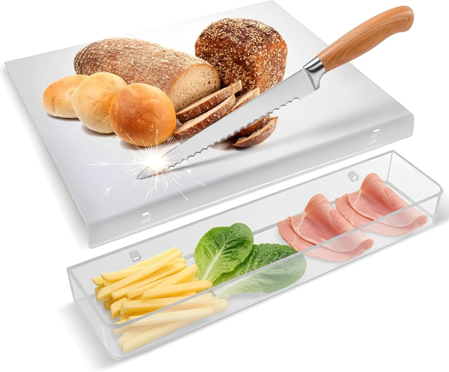 Acrylic Cutting Board with Waste container and Counter Lip,17x13 Inch,Food Safe,Large Clear Board for Home Kitchen,Chefs & Cooking Enthusiasts,Kitchen Ideal Housewarming Gifts