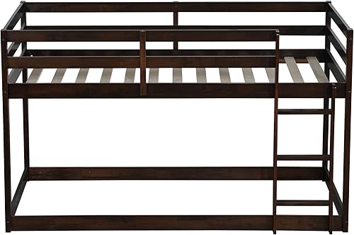 Miniatura 7 de Litera individual sobre individual, litera de suelo con escalera, rieles de seguridad de seguridad, literas de madera de alta resistencia, literas