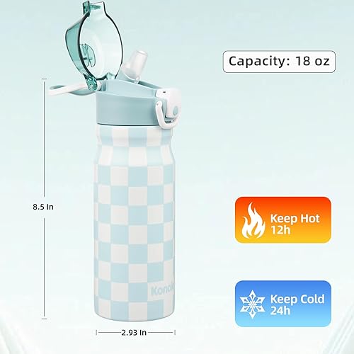 Miniatura 3 de Insulated Water Bottle with Straw and Carry Loop,18 oz Stainless Steel Double Wall Vaccum Metal Water Flask with Leak-proof Lid,Blue White Plaid
