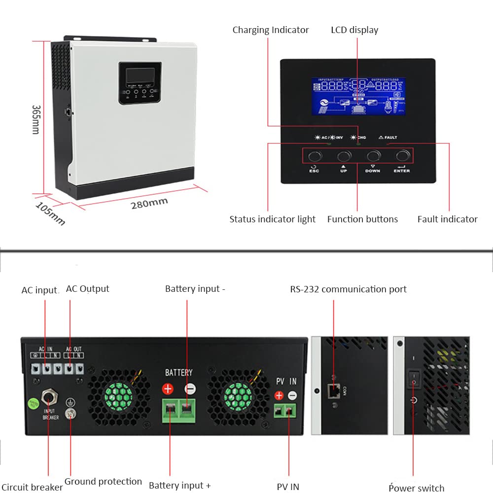 Ibrido Solar Inverter 3KVA DC24V off Grid Grid Pure Sine Wave Inverter 2400W Incorporato in 50A PWM Solar Controller Solare