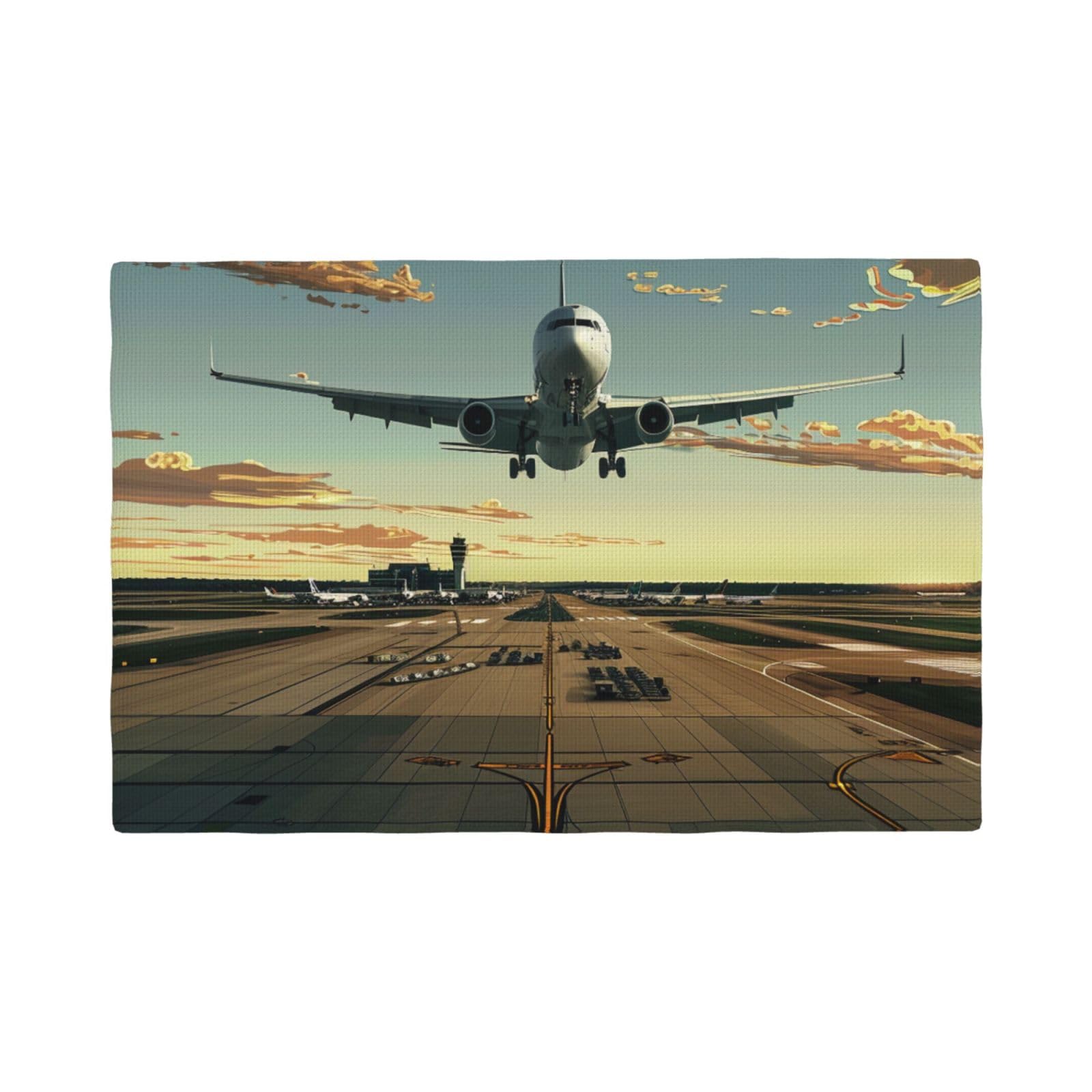 airport Print Placemats Set, Heat Resistant Washable Placemat 12x18in Table Mats for Party Kitchen Dining Table Decoration Indoor Outdoor, Six Piece