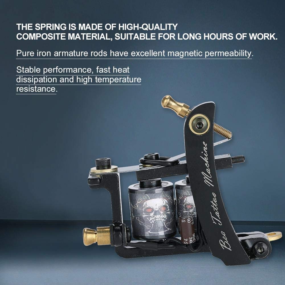 Machine à Tatouer Bobine Professionnelle Noir Mat - 2 Bobines, Durable, Réglable, Neuf