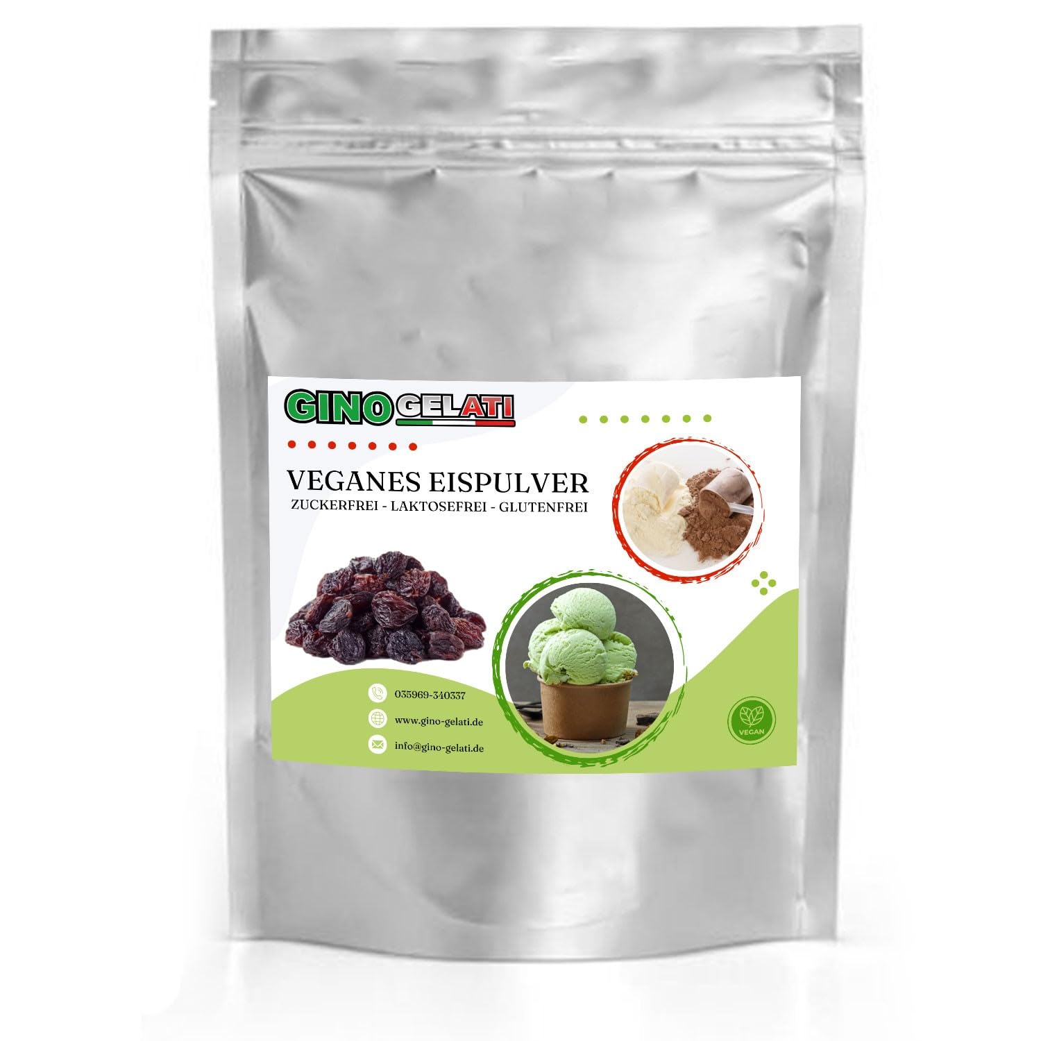 Gino Gelati Joghurt Malaga Veganes Eis Pulver 10 Kg Zucker-, laktosefrei, schnelle und einfache Zubereitung, mit natürlichem Aroma, Eispulver für Veganer geeignet, GMO-Frei