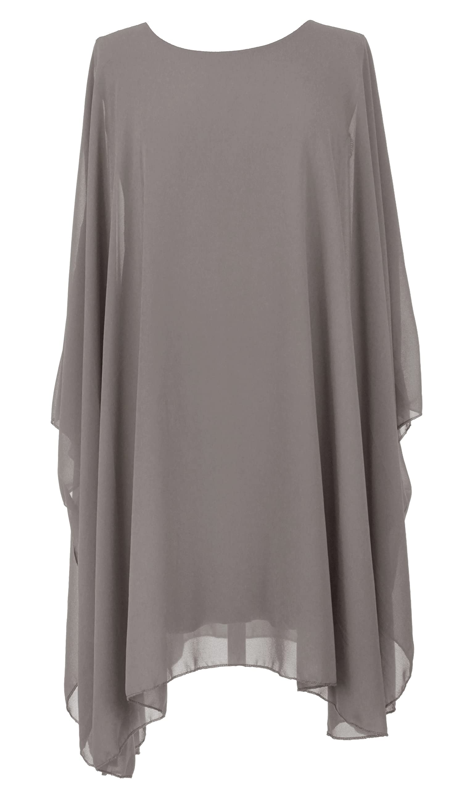 Texture Women's Light Grey Italian Lagenlook Batwing Sleeve Flowy Chiffon Kaftan Tunic Top Blouse Dress One Size Plus (, One Size)