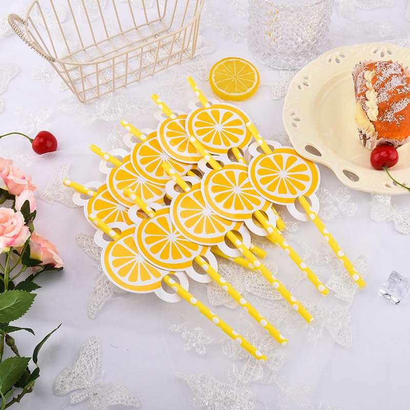 Pitillos desechables de papel con diseño limón 10 pcs miniatura 7