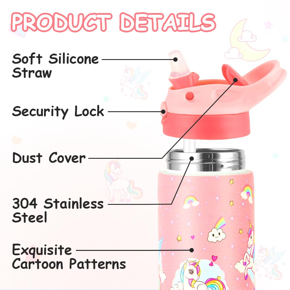 flintronic 350ml/12oz Kids Water Bottle Stainless Steel with Straw, Vacuum Insulated Water Bottles, BPA Free - Image 3