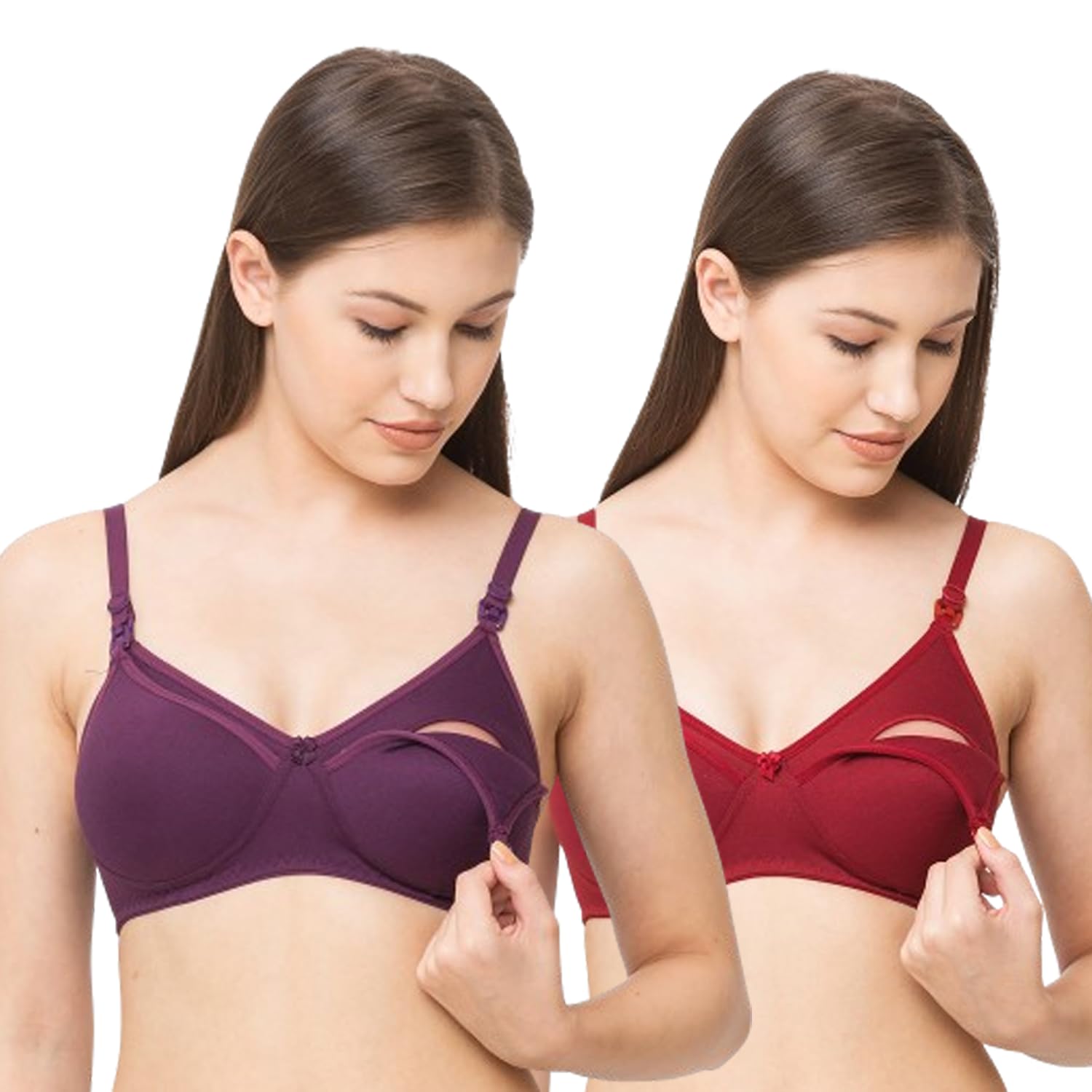 Women's Cotton Multicolor Full Cup Padded Feeding Bra/Nursing Bra/Maternity Bra Combo - (Rani Pink | Purple, Pack of 2)-image-11