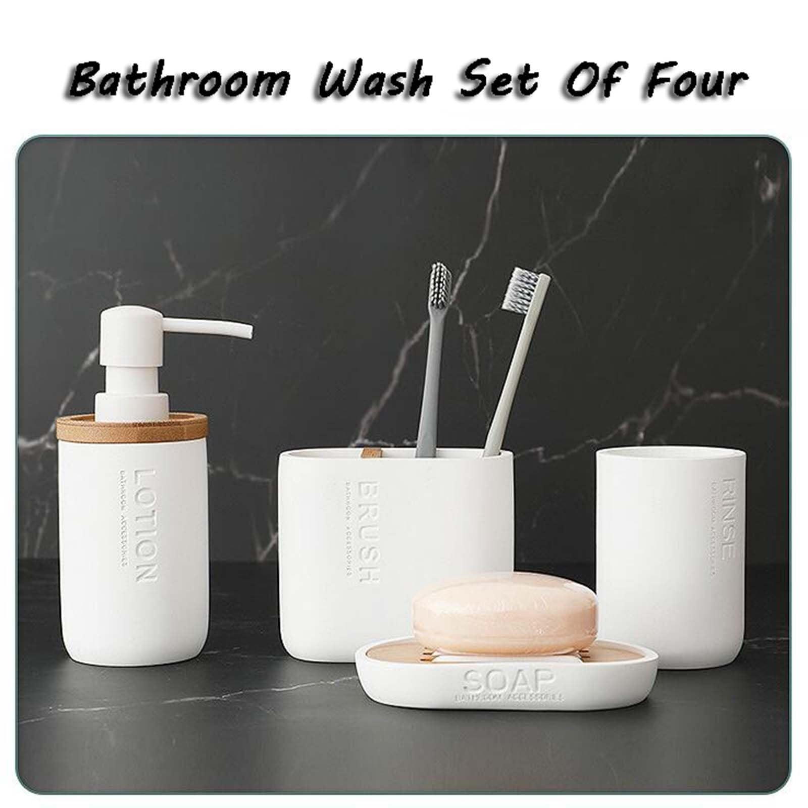 Set di accessori per il bagno Set di dispenser sapone, accessori for il bagno, 4 pezzi, elegante bicchiere for spazzolino da denti in ceramica Arredamento per gli affittuari(White)