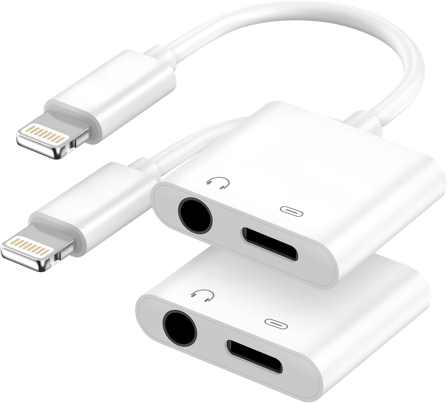 Apple MFi Certified 2-in-1 Lightning to 3.5mm Headphone Jack Adapter,Fast Charger&Aux Audio Splitter Dongle for iPhone-Car AUX,Home,Gym,Travel,Compatible with iPhone 14/13/12/11/XR/X/8/7,2Pack,White