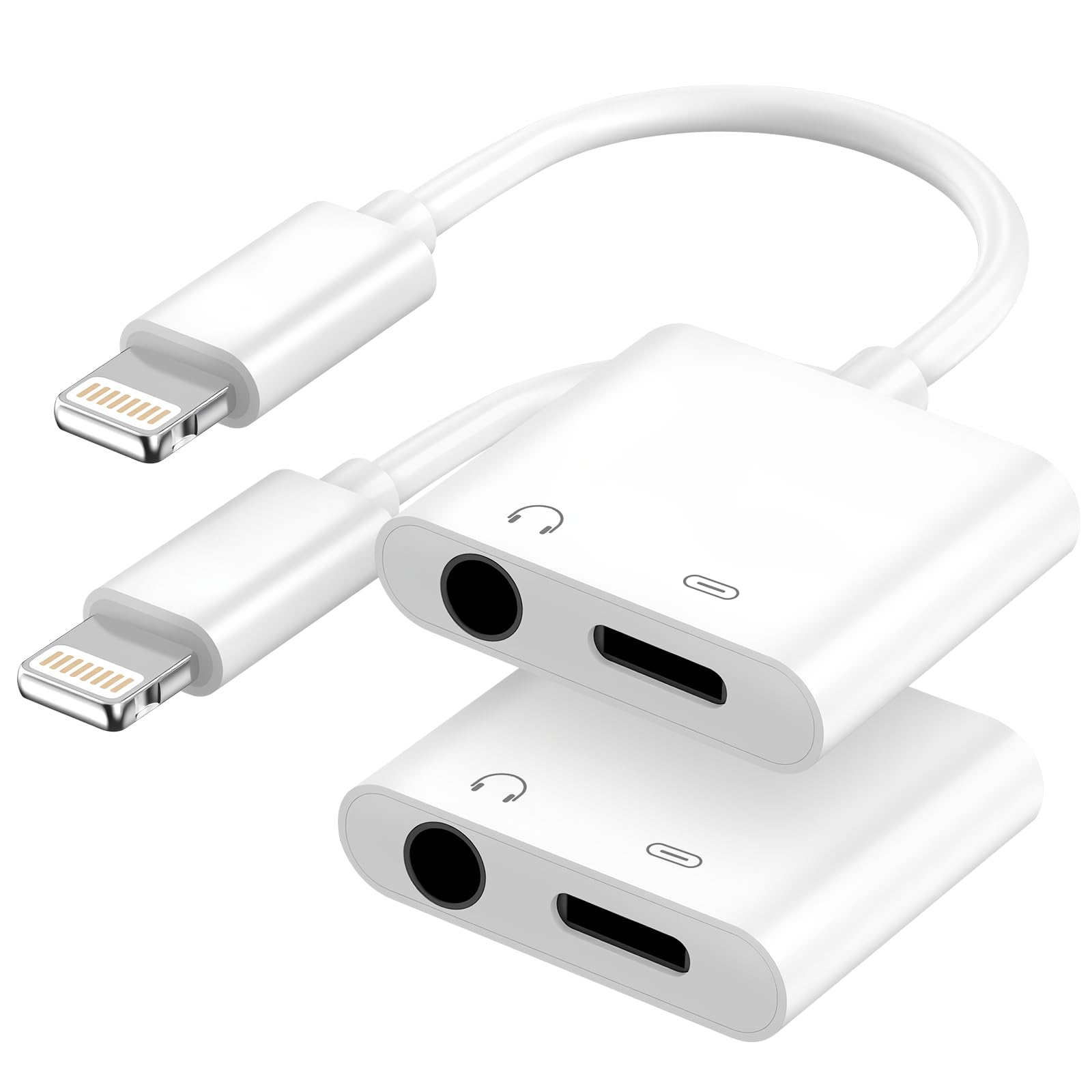 Apple MFi Certified 2-in-1 Lightning to 3.5mm Headphone Jack Adapter,Fast Charger&Aux Audio Splitter Dongle for iPhone-Car AUX,Home,Gym,Travel,Compatible with iPhone 14/13/12/11/XR/X/8/7,2Pack,White