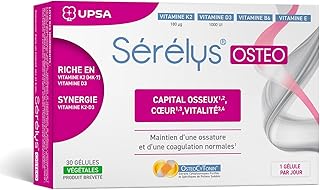 UPSA - Sérélys OSTEO - Complément Alimentaire Naturel - Capital Osseux et Bien-être Pendant et Après la Ménopause - Riche en Vitamines K2, D3, B6 & E - 30 Gélules - 1 Mois