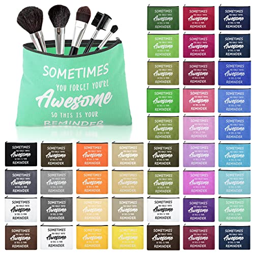 Kajaia 50 Pcs Inspirational Gifts Cosmetic Bags Thank You Appreciation Gift Canvas Makeup Bag Toiletry Bag with Zipper Motivational Quotes Purse for Girl Women Mom(6.7 x 9.1 Inch)