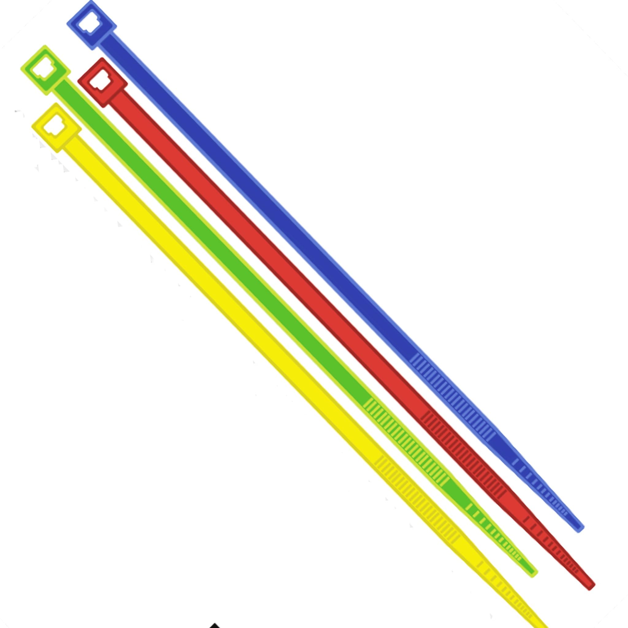 Bricoloco Lot de 400 serre-câbles en nylon colorés - Vert, jaune, rouge et bleu - Pinces de serrage en plastique multi-usages pour câble, jardin, tuyau (3, 3,6 x 200 mm)