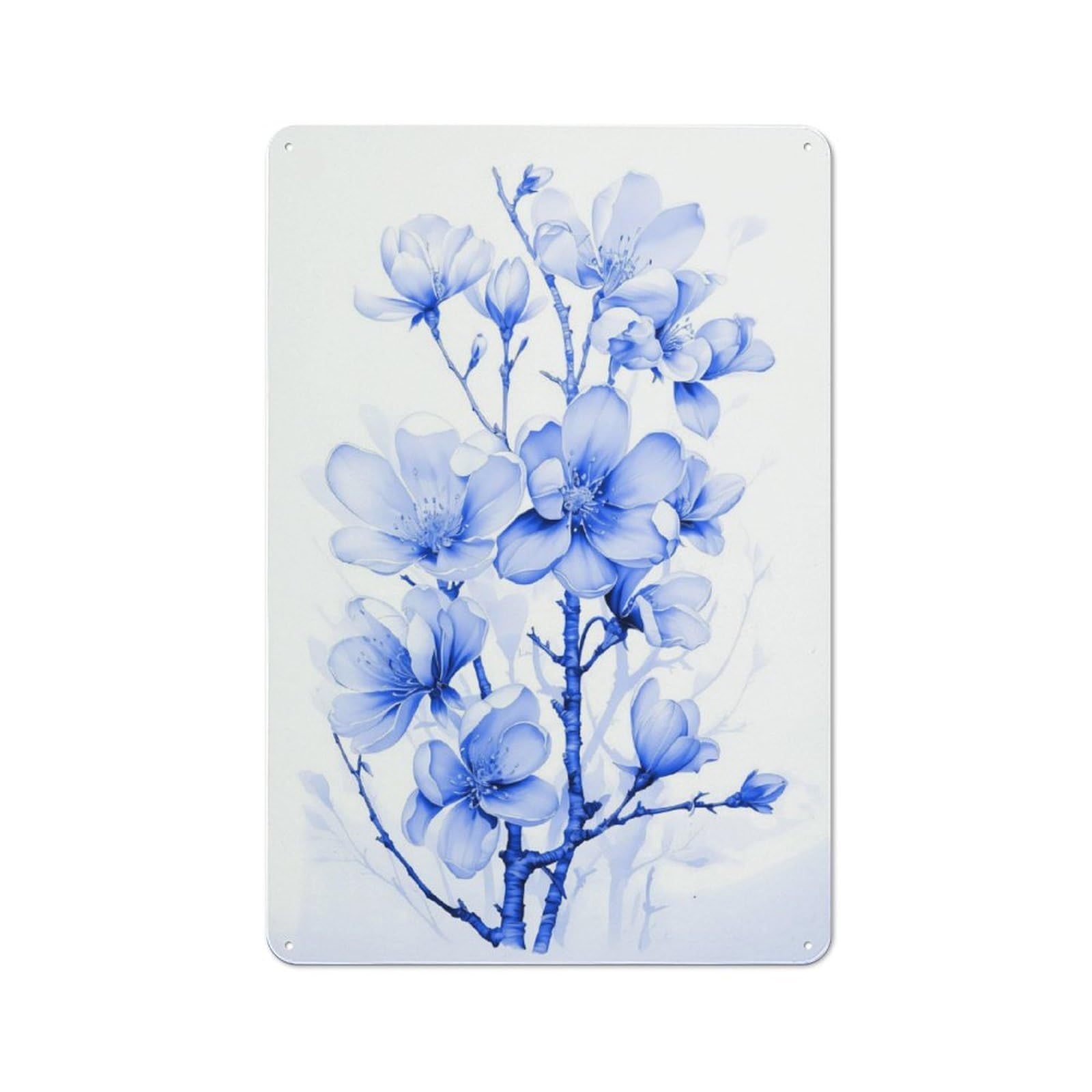 Junmoney Blue Flower Cherry Blossom Metal Sign 30X20cm With For Workshop Wall, Rustic Decor, For Collectors Decorating Workshops And Hobby Rooms