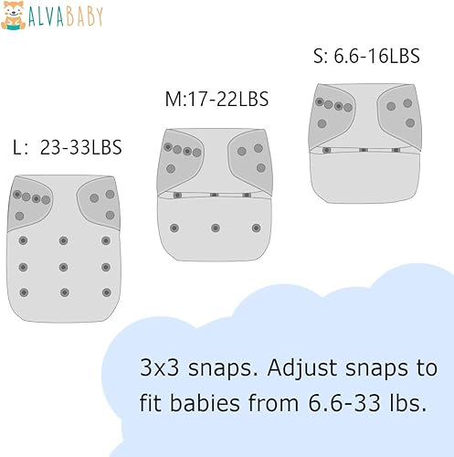 Miniatura 2 de ALVABABY pañales de tela para bebés, tamaño único y ajustable, pañales lavables y reutilizables para niños y niñas, 6unidades con 12rellenos